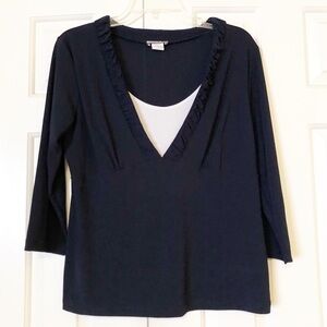 Stephen & Casey midnight blue and white layered top. Size Medium